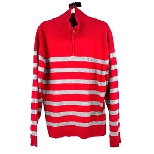 American Rag 1/4 Zip Pullover Sweater Men's XL Red Striped Preppy Ski Christmas